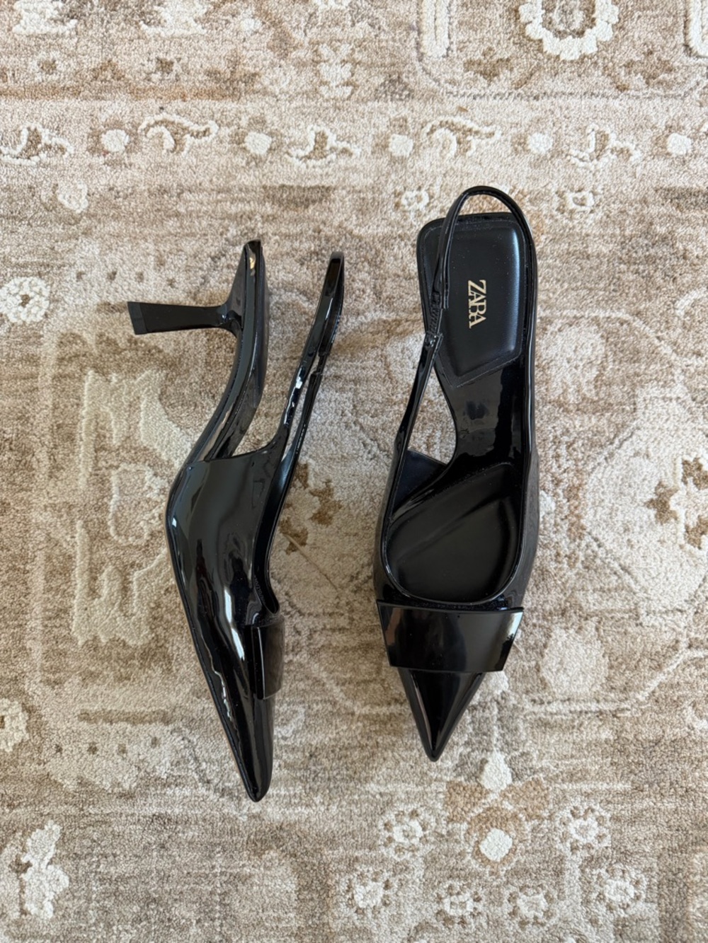 Zara Black Patent Pointed Slingback Heels - Picture 2 of 5